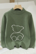 时尚男女童羊毛衫简约百搭小熊图案秋冬保暖长袖毛衣，童装儿童羊毛衫，冰晶童装