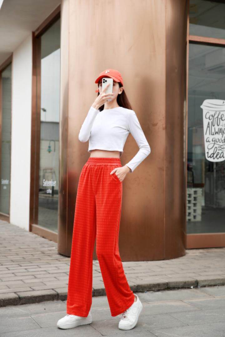 现货；面料压花棱形格冰丝底料阔腿裤，其它，金川古韵(4F)