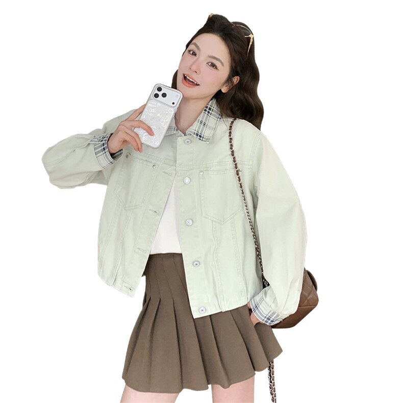 现货！现货！2026春季新款宽松时尚洋气拼接牛仔外套女,女装短外套,2C306