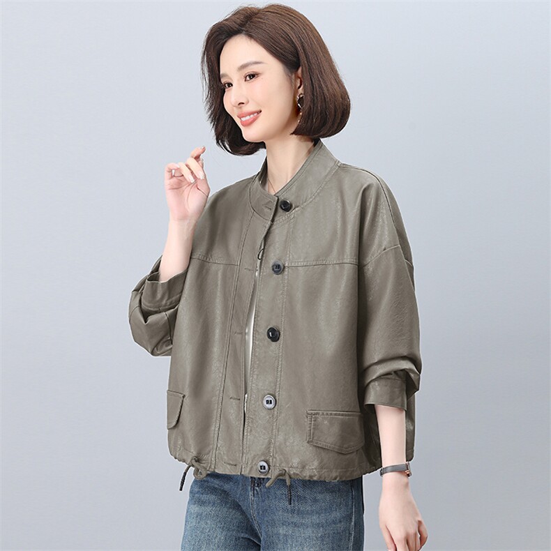 皮外套女春秋2025新款高级感休闲宽松洋气减龄中年妈妈短款皮夹克,女装皮衣,忆绮罗