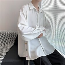 春季排扣慵懒港风垂感衬衫ins宽松设计感休闲潮牌衬衣W1721-P34，男装衬衫，星座512-2