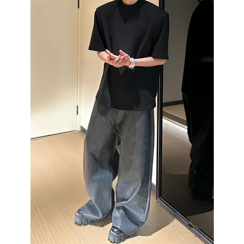 垫肩短袖T恤纯色纯棉t恤衫（现货支持二开T2430-特P23网图,男装T恤,星座1213