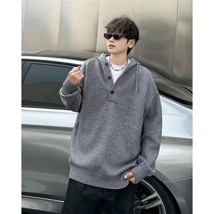 高街纯色连帽针织衫男款冬季学生连帽卫衣痞帅毛衣 MH2304图片