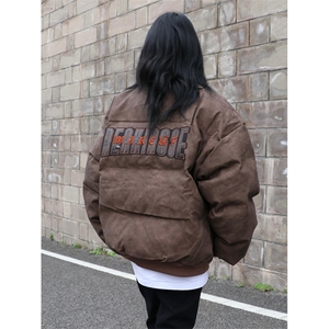 1506/QM80300/P89复古美式街头嘻哈PU皮加厚棉服男女宽松棉衣上衣图片