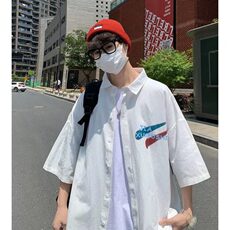 cityboy复古衬衫男夏季薄款潮流短袖衬衣设计感小众阿美咔叽外套，男装衬衫，星座506A
