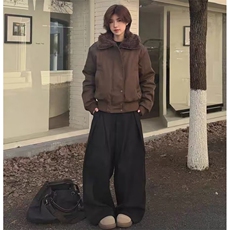 翻领毛领截短宽松夹棉外套冬季女加厚飞行员夹克棉服网B131-P93，男装夹克，星座910-1