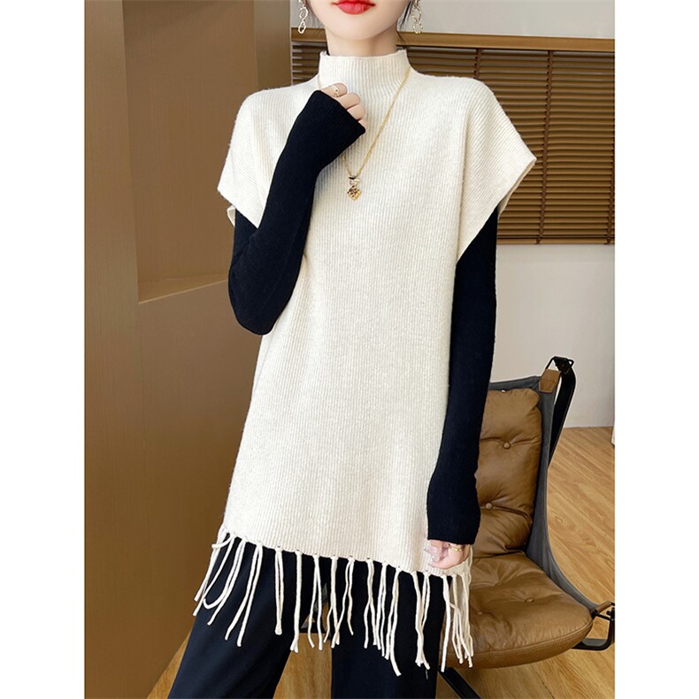 优雅气质新款时尚百搭流苏羊毛马甲，女装马甲，狄美羊绒