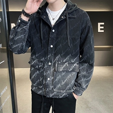 2023新款夹克外套男秋冬牛仔洗水大码宽松连帽外套jk807-p108，男装夹克，电商D303