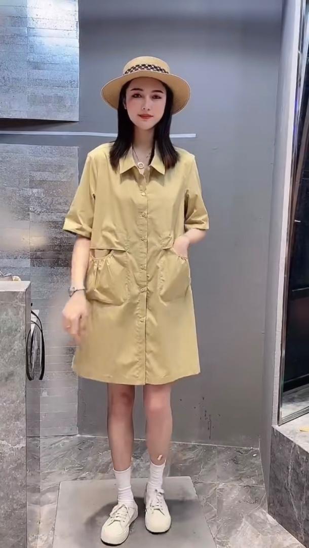 夏季新款韩版洋气工装风连衣裙,女装连衣裙,L·H·X