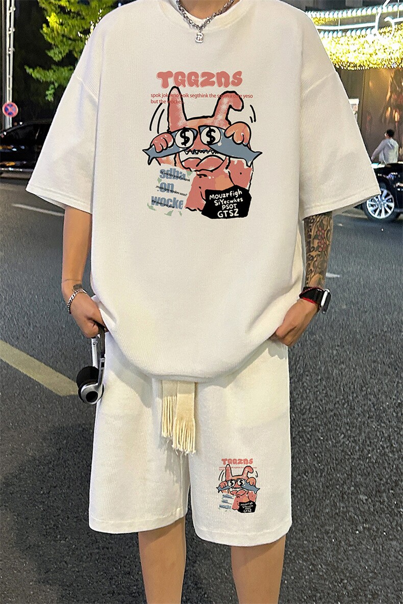套装！华夫格套装短袖T恤短裤男HTZ534-特p：38,男装牛仔裤,电商B371