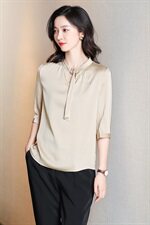老敏哥【优雅从容】100重磅百搭飘带立领桑蚕丝双绉真丝上衣女，女装衬衫，阿舍尔精品