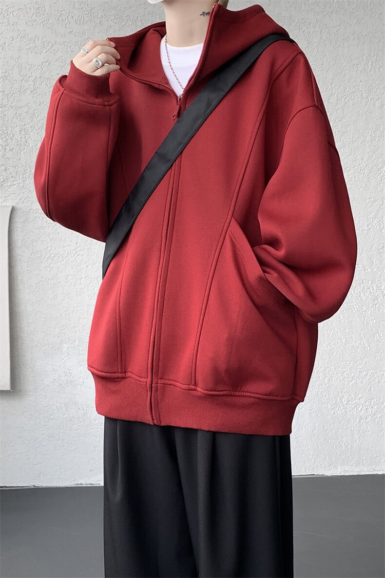 8XL-M休闲复古潮美式重磅连帽宽松安克拉红色卫衣外套WY34P8,女装短外套,电商D206-1