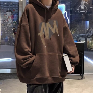 复古棕咖色卫衣女慵懒风连帽宽松外套秋冬加绒加厚ins潮大码上衣图片