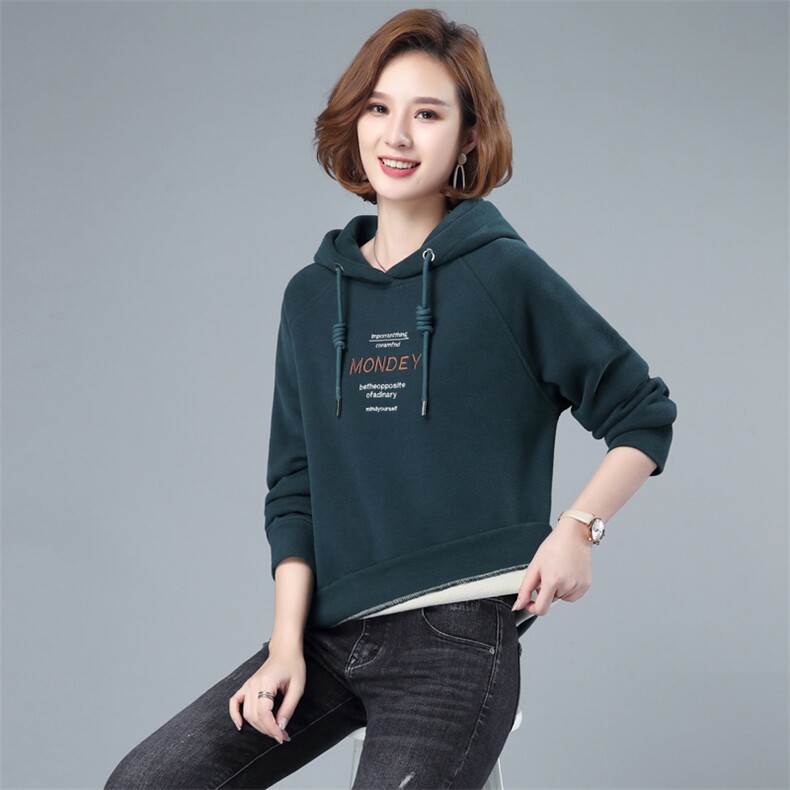 2022年秋季新款韩版刺绣连帽卫衣女长袖宽松显瘦上衣服女打底衫棉图片