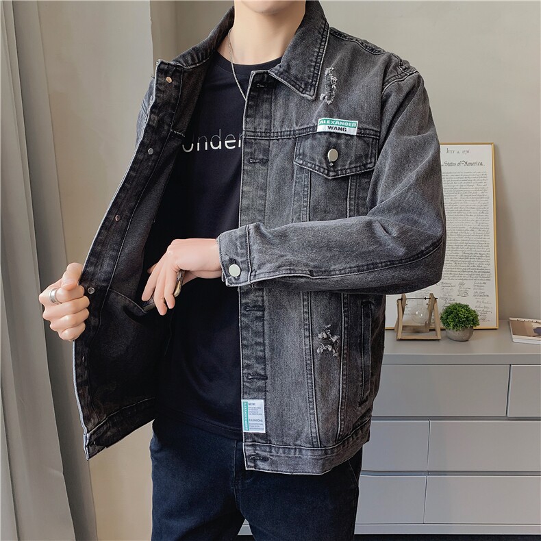 JK820-P85-现货店主风牛仔夹克肥仔量足破洞印花大码,男装夹克,星座103A