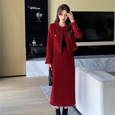 225冬装新款气质小香范粗毛呢套装，女装套装/套裙，曼琳思菲