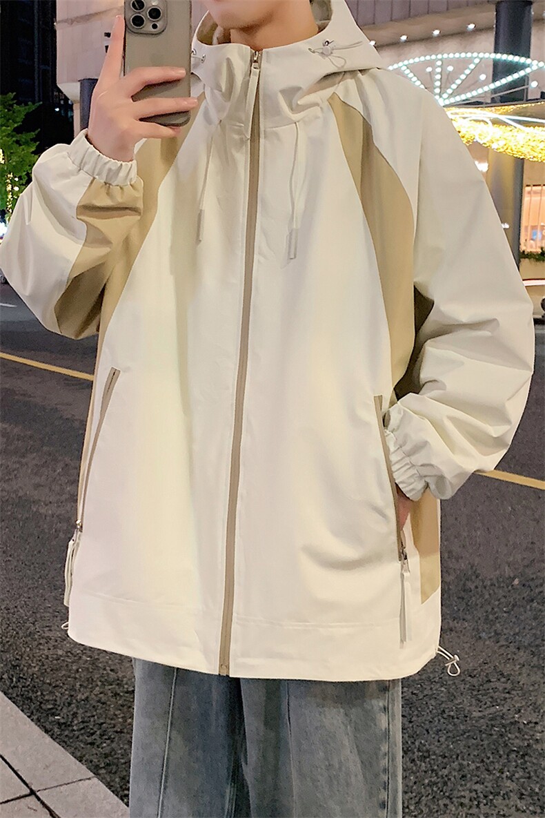 港风新款外景二开宽松夹克男撞色冲锋衣连帽外套MYJ24-7837-P70,男装夹克,星座717
