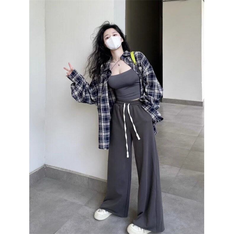 现货秋季复古格子衬衫女外套开衫设计感宽松小个子上衣LC011-P35,男装衬衫,星座1008