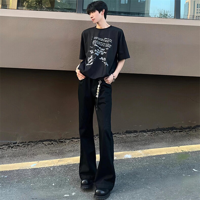 抖音得物品质cleanfit弹力黑色微喇直筒牛仔裤KZ06,男装牛仔裤,星座310A-4