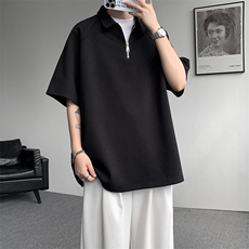 8XL-M半拉链t恤短袖POLO衫男款夏季美式翻领宽松大码半袖DT008P45，男装T恤，电商B312