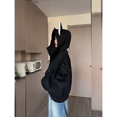 抖音得物高品质26春装美式高街铆钉杜宾犬耳朵开衫卫衣外套W125，女装短外套，电商A486