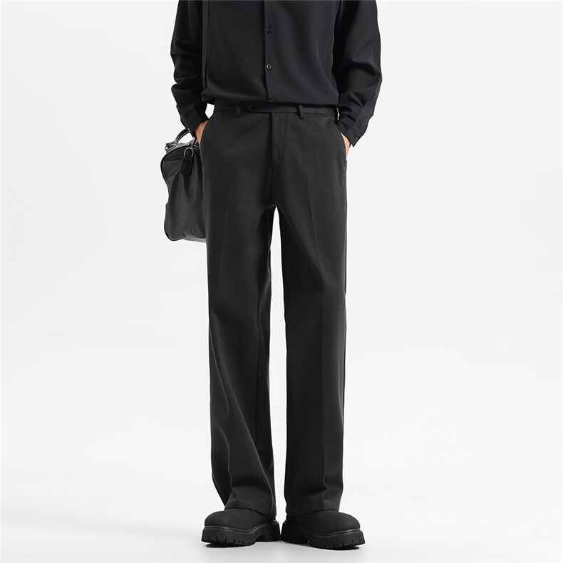 K9858-P68直筒带纹路毛呢宽松长裤休闲后腰带松紧S-2xl，男装休闲裤，电商A211