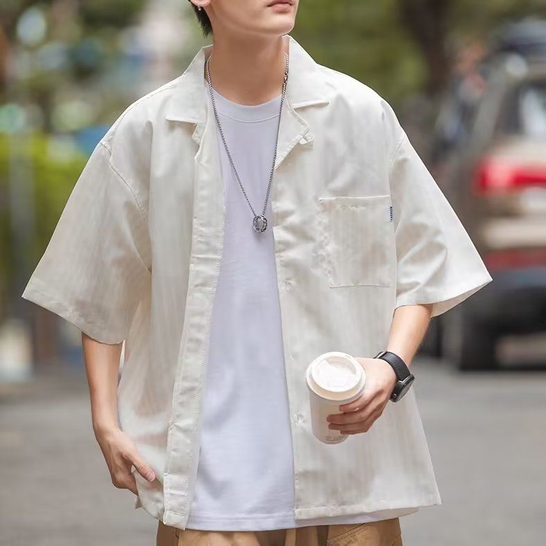 文艺日系宽松型短袖原宿潮流潮ins衬衫C321P35图片