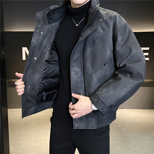 新标90绒 皮衣羽绒服男冬季2025新款毛领皮夹克 A313-2635-P285图片
