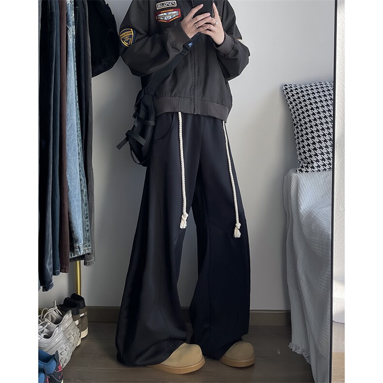 港风秋冬款男裤20克美棉斜弯刀直筒长裤长腰带h59P50,男装休闲裤,星座1013-1