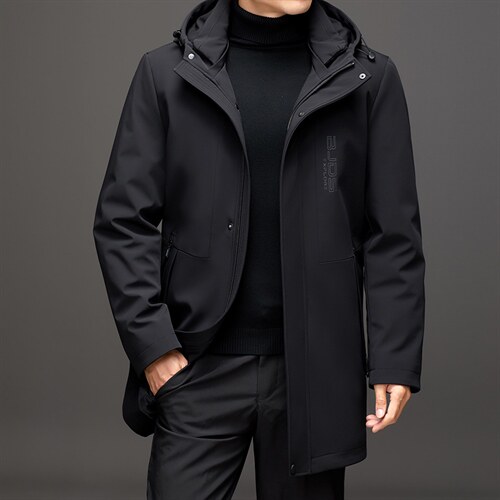 AL99022冬季男士派克服可脱卸兔毛内胆中长款风衣P560图片