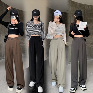 2023秋季新款窄版西装拖地裤女小个子直筒宽松休闲高腰显瘦阔腿裤图片