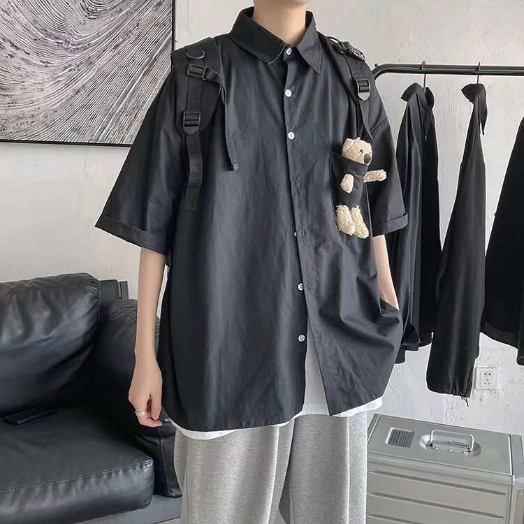 公仔小熊短袖衬衫男女夏季韩版潮流宽松潮牌cleanfit休闲情侣衬衣,男装T恤,星座1210-1