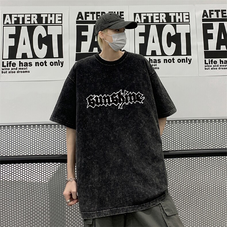 美式高街2026夏季水洗复古宽松短袖T恤男女XZ211-1-T7704-P38,男装T恤,星座211-1