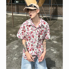 2025夏装小红花短袖衬衫复古碎花度假风宽松衬衣A025-C07-P48，男装T恤，电商A025