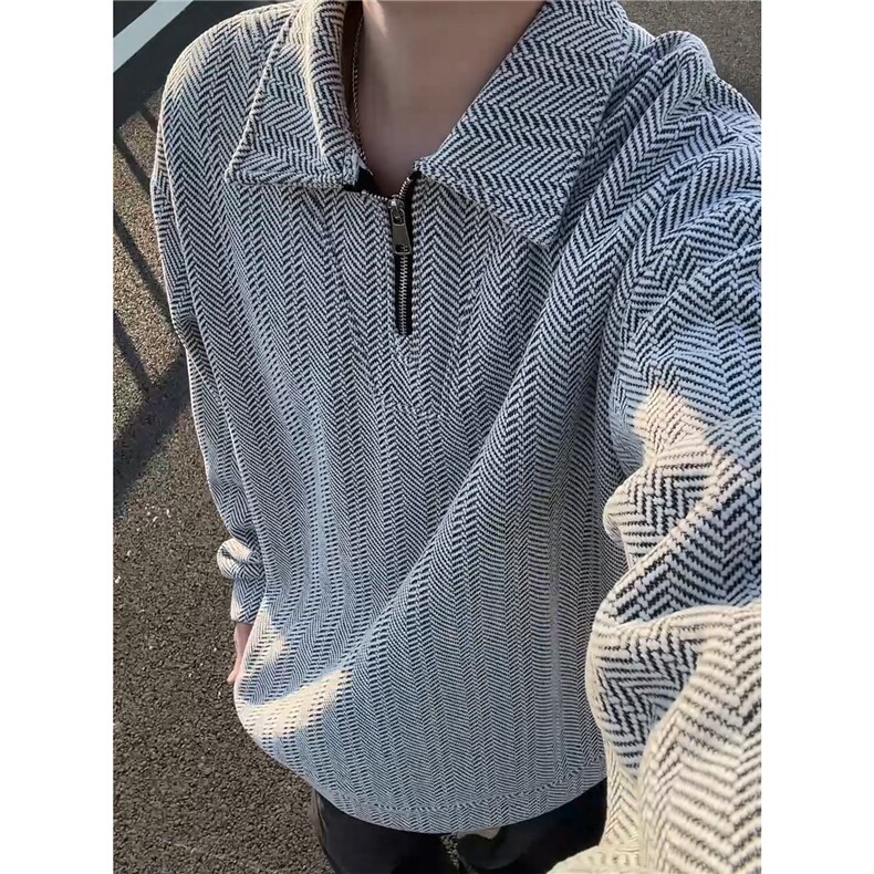 雪尼尔满天星半拉链翻领卫衣大码高级Polo衫外套LW610特P50加绒60,男装Polo衫,电商B215