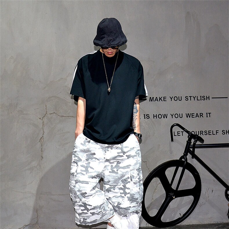 抖音得物高品质二开240克宽松纯棉美式潮牌三条杠织带短袖T恤，男装T恤，电商A486