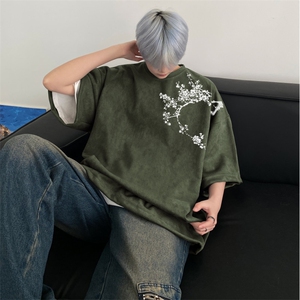 得物抖音直播高品质麂皮绒风印花宽松短袖djp295-特批23控39图片