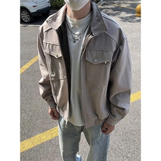 模特-春秋高级感立领美式复古工装男皮衣夹克9018-P110，男装夹克，电商B380（原B361）