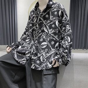 21年春 衬衫不规则印花长袖衬衫男宽松潮流衬衣 CS2011  P45图片