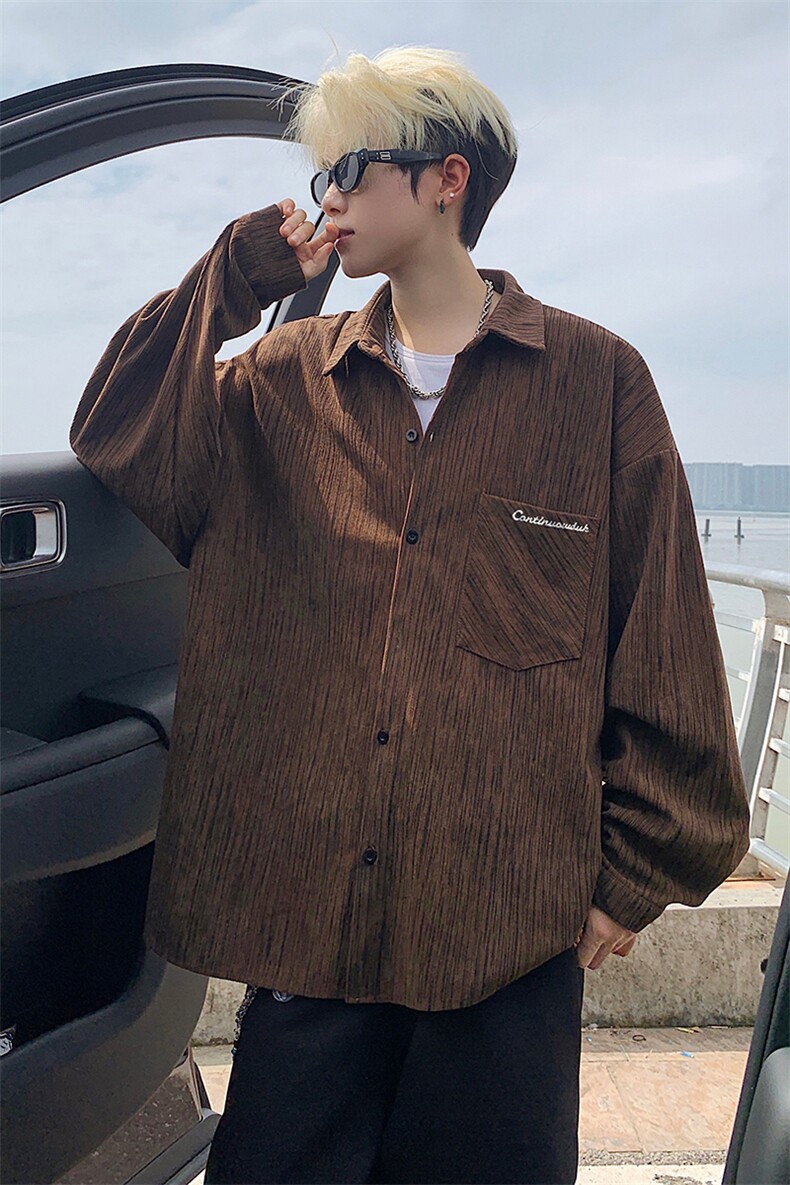 衬衫男秋季新款港风宽松大码灯芯绒扎染刺绣长袖衬衣CS8102-P42,男装衬衫,星座214-3