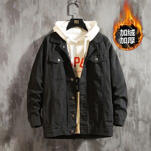 2019冬季新款日系休闲大码男加绒加厚宽松牛仔外套棉衣J1211-P85图片