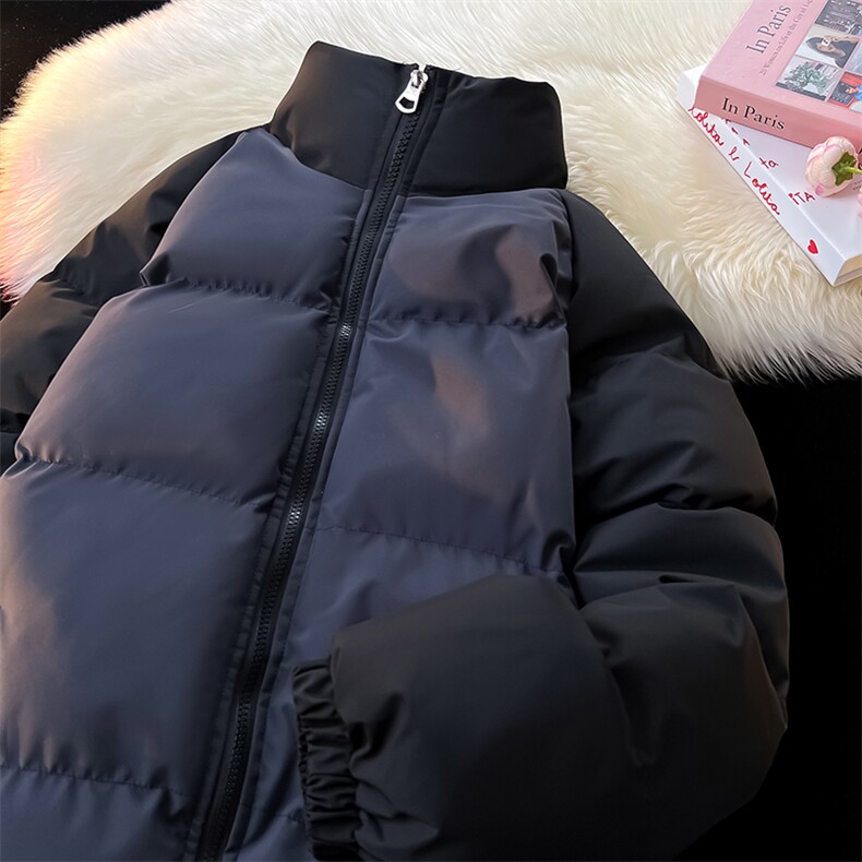 得物二开拼接色棉衣拉链撞色棉袄男女生情侣立领A177-M718-P48，男装棉衣，电商A177