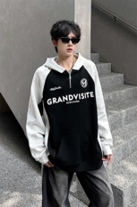秋季宽松休闲拼接POLO套头卫衣潮外套XZ808B-WH085-P50，男装Polo衫，星座808B