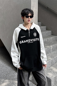 秋季宽松休闲拼接POLO套头卫衣潮外套XZ808B-WH085-P50图片
