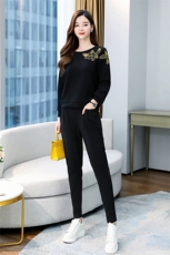 运动套装女2025年春秋新款大码小个子时尚跑步休闲两件套洋气减龄，女装套装/套裙，天丽
