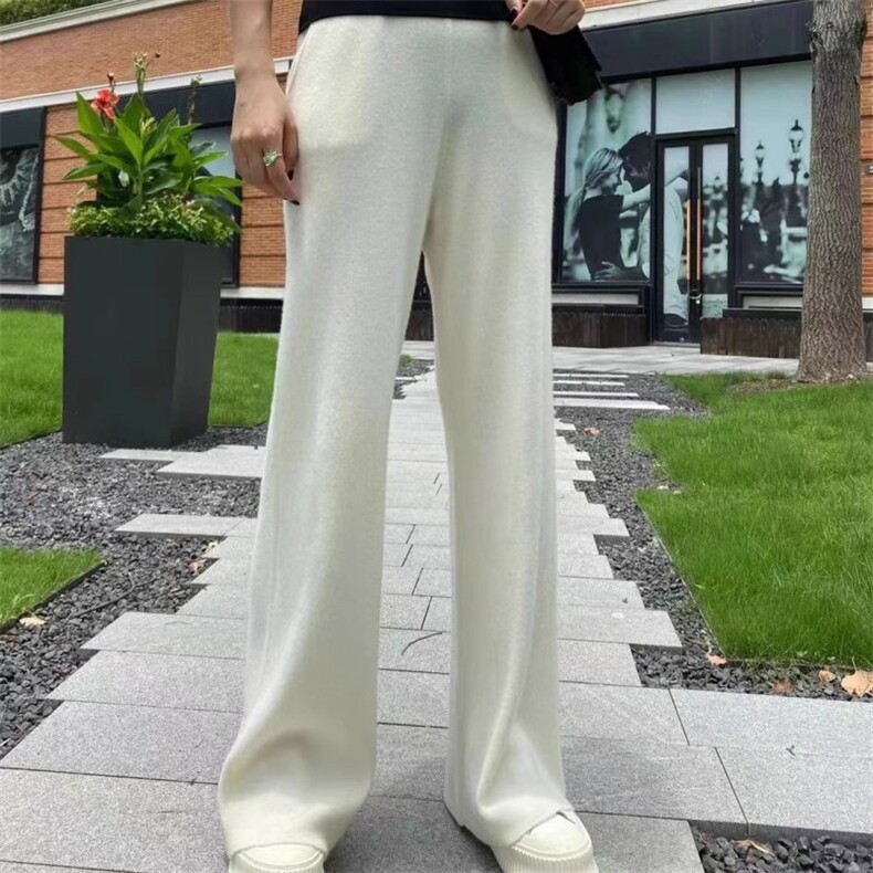 时尚百搭宽松针织长裤女秋冬季新款高腰显瘦休闲裤舒适百搭图片