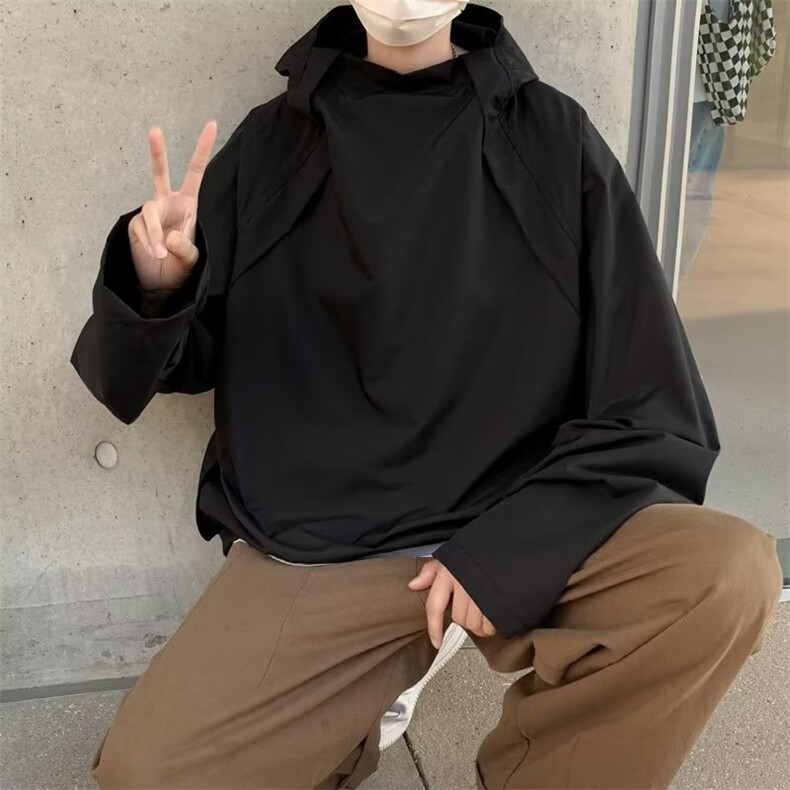 美式机能套头冲锋衣潮牌连帽外套男女宽松情侣机车服夹克J864-p60,男装夹克,星座1008