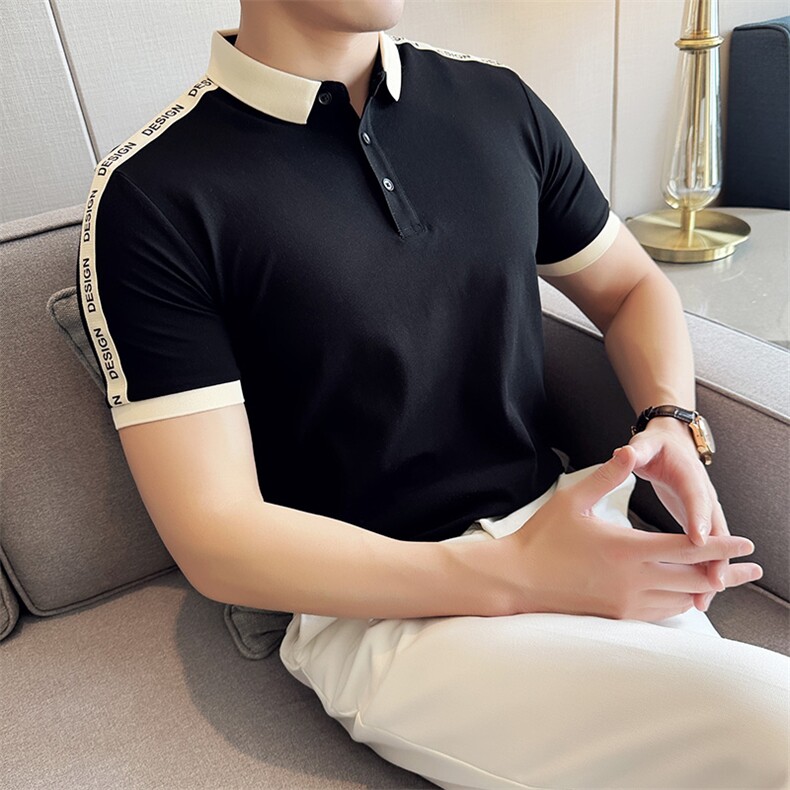 2026夏季新款字母织带设计短袖T恤时尚翻领Polo衫T0275-P55,男装T恤,电商D342