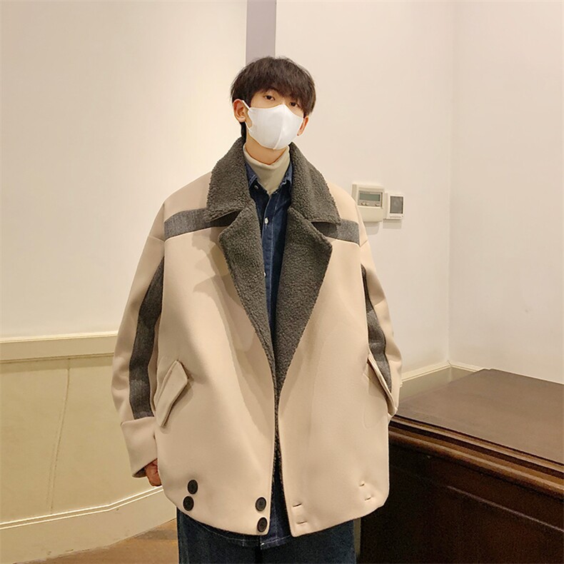 羊羔毛呢料拼接撞色呢子夹克23冬季西装领大衣XZ514-2-F585-P125,男装夹克,星座514-2(原B239)