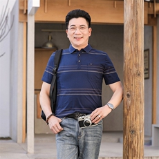 AQ2196钱塘2020-3夏季新款翻领条纹高端短袖T恤量大价优P54，男装T恤，钱塘207-3